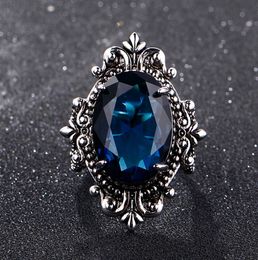 Big Peacock Blue Sapphire Anneaux pour femmes hommes Vintage Real Silver 925 Rague de bijoux d'anniversaire Cadeaux de fête 7586944