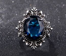 Big Peacock Blue Sapphire Anneaux pour femmes hommes Vintage Real Silver 925 Rague de bijoux d'anniversaire Cadeaux 6159944