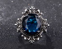 Bagues en saphir bleu paon pour femmes et hommes, bijoux Vintage en argent véritable 925, cadeaux de fête d'anniversaire, 2084518