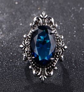 Big Peacock Blue Sapphire Anneaux pour femmes hommes Vintage Real Silver 925 Rague de bijoux d'anniversaire Cadeaux 9890639