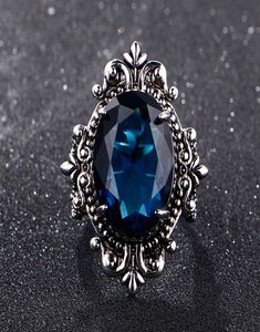 Big Peacock Blue Sapphire Rings For Women Men Vintage Real Silver 925 sieraden ring jubileumfeestcadeaus7477034
