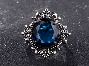 Big Peacock Blue Sapphire Anneaux pour femmes hommes Vintage Real Silver 925 Rague de bijoux d'anniversaire Cadeaux 9877783