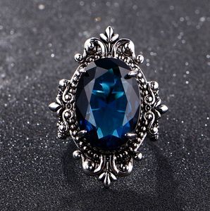 Big Peacock Blue Sapphire Anneaux pour femmes hommes Vintage Real Silver 925 Rague de bijoux d'anniversaire Cadeaux de fête 7586944