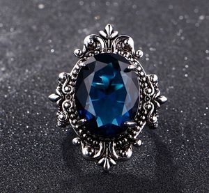 Big Peacock Blue Sapphire Anneaux pour femmes hommes Vintage Real Silver 925 Rague de bijoux d'anniversaire Cadeaux de fête1368471