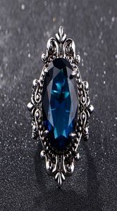 Big Peacock Blue Sapphire Rings for Women Men Vintage Real Silver 925 sieraden ring jubileumfeestcadeaus4181895