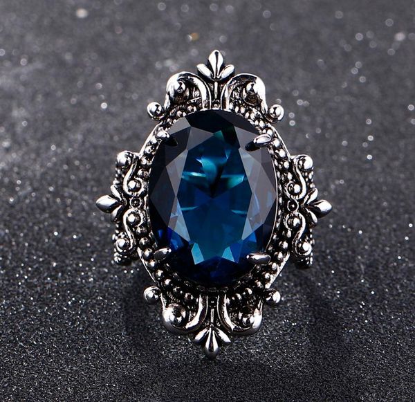 Big Peacock Blue Sapphire Anneaux pour femmes hommes Vintage Real Silver 925 Rague de bijoux d'anniversaire Cadeaux 4344106