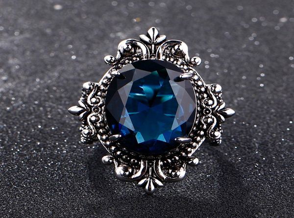 Big Peacock Blue Sapphire Anneaux pour femmes hommes Vintage Real Silver 925 Rague de bijoux d'anniversaire Cadeaux 9877783