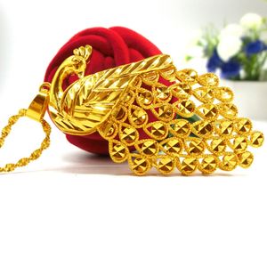 Grand paon pendentif chaîne pour femme fille 18k or jaune rempli mariage fiançailles mariée bijoux joli cadeau