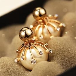 Boucles d'oreilles à grosses perles pour femmes, bijoux à la mode, plaqué or platine, Double face, accessoires coréens Party206I