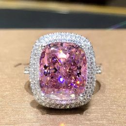 Grande bague de mariage en zircone cubique rose pour femmes romantique mariée mariage cérémonie fête anneaux bijoux de mode