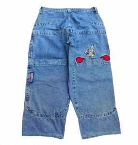 Jeans à jambes larges pour hommes, grande poche, imprimé kangourou, Y2K, hip-hop, rue, décontracté, ample, Harajuku, persalité, denim, P70g #