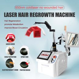 Équipement portatif de croissance de repousse de cheveux de machine anti-perte de cheveux de laser de grande promotion mené avec la détection de traitement de cuir chevelu de lasers à haute fréquence 650nm pour le salon de coiffure