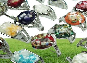 Grote promoties 50 -stks Charms Mix Natural Shell Stones Silver P Damesheren Mens Fashion Rings hele sieraden veel A3341961135