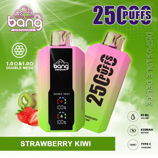 Big Puff Bang 25000 Puff Disposable Vape Rechargeable E Cigarettes Mesh Bobine 30 ml E-Liquid Puff 25k Vaper 0% 2% 3% 5% Affichage électronique de cigarette électronique jetable