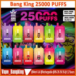 Big Puff Bang King 25000 bouffées de vape jetables rechargeables E cigarettes 25K Puff Mesh Coil Dual Pod 23ML E-liquide bouffée 25k vaper 0% 2% 3% 5% cigarette électronique jetable
