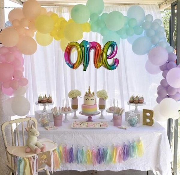 Big Rainbow Gold One Letter Globos Decoraciones de cumpleaños de un año Helium Ballons 1st First Birthday Party Supplies