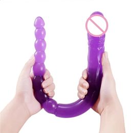 Gran realista de silicona consolador vagina anal doble extremo Dong pene g-spot simulación suave jalea consolador juguetes sexuales para mujeres lesbianas 240130