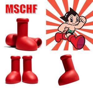 Big Red Boot Astro Boy Cartoon Boots Designer Men Women Smooth Rubber Rain Boots Mens Dames Round Toe Fashion Boots Cute Kne8041902