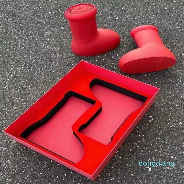 Botas de goma rojas grandes para clima húmedo Botas impresas en 3D Botas de tobillo de lujo de color rojo Diseñadores Hombres Mujeres Botines Botines de invierno de alta calidad