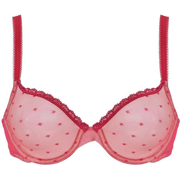 Sujetadores sexis rojos grandes para mujer, ropa interior transparente de malla transparente con puntos, gota 32 34 36 38 40 42 44 A B C D DD E DDD F262T