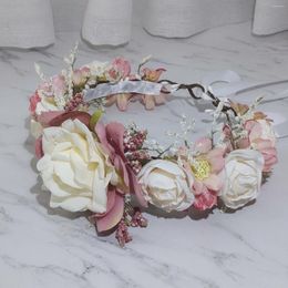 Couronne de grandes roses pour filles, accessoires pour cheveux, bandeau de mariée, ornement, guirlandes florales pour enfants