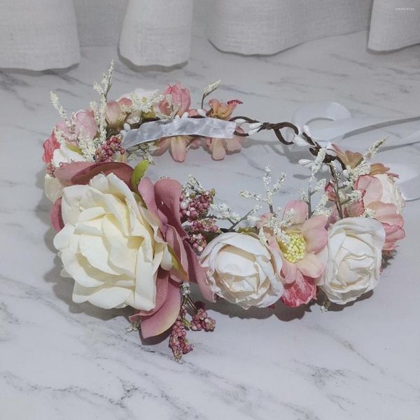 Couronne de grandes roses pour filles, accessoires pour cheveux, bandeau de mariée, ornement, guirlandes florales pour enfants