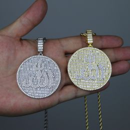Grand pendentif rond Allah avec collier de chaînes de tennis chian cubain pour femmes hommes bijoux hip hop en gros bijoux cz de haute qualité