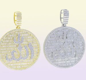 Grand pendentif rond Allah avec chaînes de tennis de chaîne cubaine collier pour femmes hommes bijoux hip hop ensemble de haute qualité cz bijoux238q5934988
