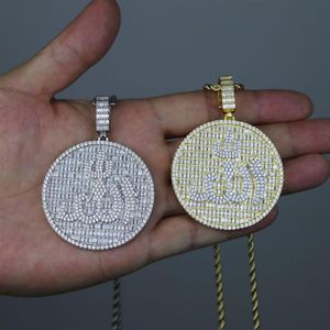 Grote Ronde Allah hanger met Cubaanse chian tennis kettingen ketting voor vrouwen mannen hiphop sieraden hele hoge kwaliteit cz sieraden3026