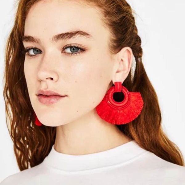 Grandes boucles d'oreilles de mode rondes à franges géométriques Dangle et lustre printemps pour les femmes bijoux bohème coloré oreille goutte 6 couleurs en gros