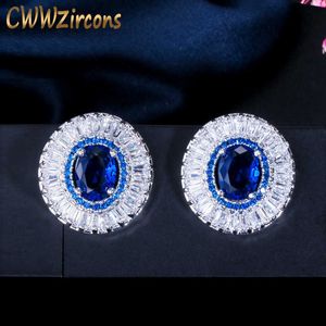 Grande forme ronde Zircone cubique et cristal bleu Femmes Mode Bijoux Boucles d'oreilles CZ281 210714