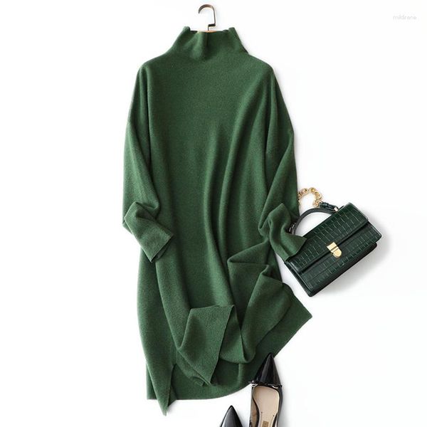 Vestidos informales de gran venta estilo Warm Long manga larga para mujeres Turtleneck de tortuga de tortuga Sweater Vestido para invierno