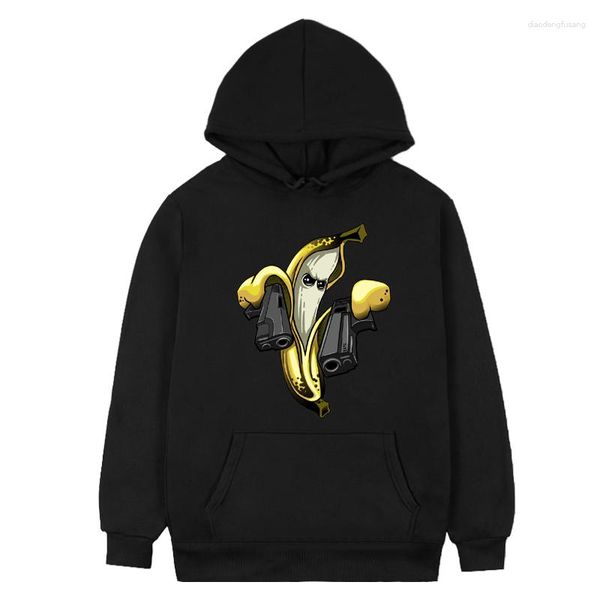 Grande vente Sweats à capuche pour hommes Banane avec un pistolet Impression d'images drôles Vêtements Sweatshirts Esthétique Manga Tops Cool Couple Style Lettres créatives Confortable