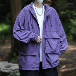 Grande vente vestes pour hommes américain grande poche outillage Protection solaire été léger respirant glace soie veste Anti-ultraviolet pardessus pour hommes