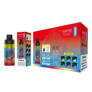 Big Sale Prix Sunfire Stars 20000 Puffs Disposable Vape Rechargeable Rechargeable Vape E-Cigarette Pod Kit 12 saveurs LED Contrôle du flux d'air de lampe de poche au Canada France