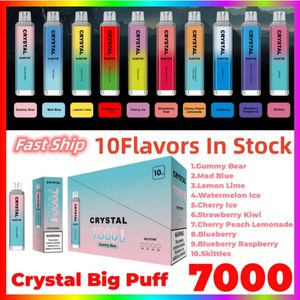 Grande vente espagnol cristal gonfle 7000 jetable vape stylo 16ml 1300mAh batterie clignotant cigarettes tornade 7000 bouffées