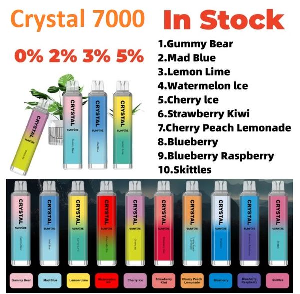 Grande vente espagnol cristal gonfle 7000 jetable vape stylo 16ml 1300mAh batterie clignotant cigarettes tornade 7000 bouffées ecigs vapeur sol