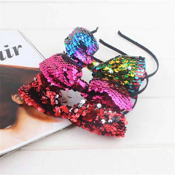 Big Sequin Bow Glitter Metallic cheveux bande sirène Bandeau pour enfants Bows cheveux Serre-têtes Accessoires cheveux filles