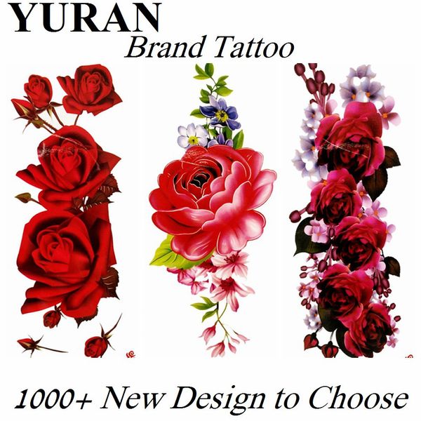 Tatuajes Temporales falsos de flor de rosa roja grande y Sexy para mujeres y niñas, papel de tatuaje impermeable a la moda, tatuaje para brazo de arte corporal