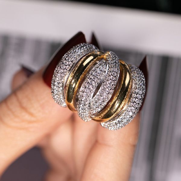 Big silver Cocktail Finger RING pour les femmes de luxe plaqué or 238pcs diamant simulé peinture pleine pierre bague bijoux taille 5-10