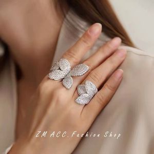 Big Silver Color Flower Leaf verstelbare ring met bling zirkoonsteen voor vrouwen bruiloft engeagement mode sieraden