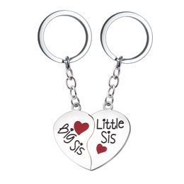 Big Sis Little Sister roestvrij staal hartvormige sleutelhanger perzik hart drop-olie sleutelhanger familie beste vriend cadeau