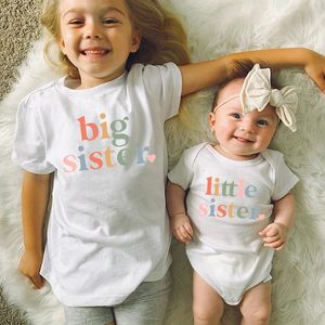 Hermana mayor Pequeños trajes a juego Camisas para hermanos Monos para bebés Anuncio de algodón Hermanas Camiseta Regalos 240301