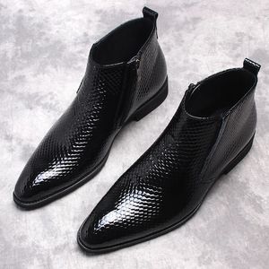 Grande taille 10 hommes chaussures bout pointu en cuir véritable cheville Chelsea bottes imprimé Crocodile Brogue décontracté affaires robe à glissière bottes
