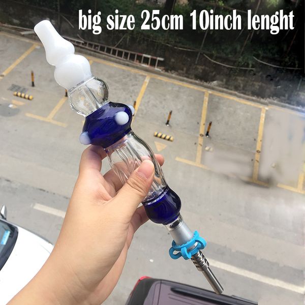 Kit de Bong de vidrio de 10 pulgadas de gran tamaño, cachimbas, plataformas petrolíferas de paja conjunta de 14 mm, conjunto NC, pipas de agua para fumar con punta de titanio masculina