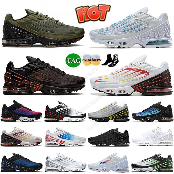 TNS Running Shoes Men Mujeres Tuned Tn Plus III Sports Tn 3 Unity Triple Black White Laser Blue 25 Aniversario Aniversario Obsidio de hueso Osidio Aqua Tn3 Atletismo Sneakers