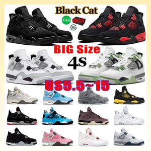 Big Size 14 15 Basketbalschoenen voor Heren Dames Zwart Cat 4s Militair Zeil Rood Cement Geel Thunder Wit Oreo Koel Grijs Blauw Universiteit Seafoam Heren Sport met doos