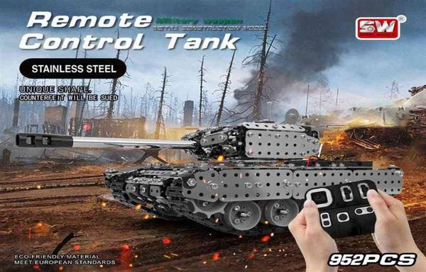 Tamaño grande 2 4G RC Tank DIY Conjunto de ensamblaje de acero inoxidable Control remoto aleación de metal Modelo tanque Juguete vehículo militar para niños regalo W29614219