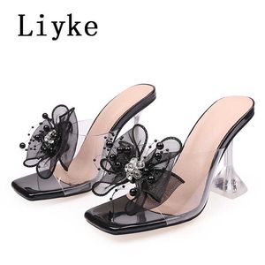 Big Size 34-46 Transparante PVC Dames Slippers Fashion Crystal Bowknot High Heel Jelly Shoes Summer Sandals Mules Slides 0129