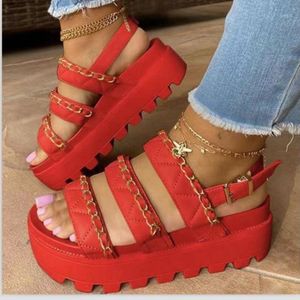 Sandalias de Mujer de marca de talla grande 35-43, Sandalias de plataforma a la moda con cadena, cuñas y tacones, Zapatillas de playa, Casa Mujer